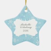 Blauwe sneeuwvlokken Fotoversieringen Keramisch Ornament (Achterkant)