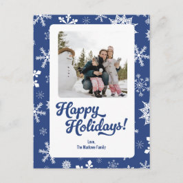 Blauwe Sneeuwvlokken Gelukkig Kerstmis Foto Postka Feestdagenkaart