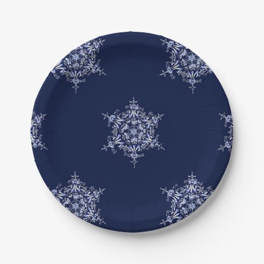 Blauwe sneeuwvlokken, gevarieerd Middelgroot Papie Papieren Bordje (Voorkant)