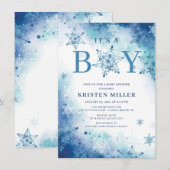 Blauwe sneeuwvlokken Het is Boy Winter Baby shower Kaart (Voorkant / Achterkant)