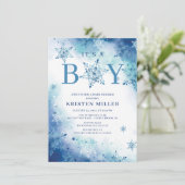Blauwe sneeuwvlokken Het is Boy Winter Baby shower Kaart (Staand voorkant)