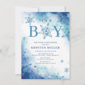 Blauwe sneeuwvlokken Het is Boy Winter Baby shower Kaart (Voorkant)