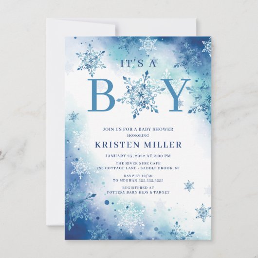 Blauwe sneeuwvlokken Het is Boy Winter Baby shower Kaart (Voorkant)