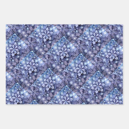Blauwe sneeuwvlokken inpakpapier vel