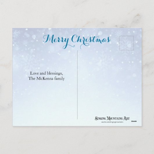  Blauwe Sneeuwvlokken Jesus Bijbelvers Kerst Feestdagenkaart (Achterkant)