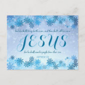  Blauwe Sneeuwvlokken Jesus Bijbelvers Kerst Feestdagenkaart (Voorkant)