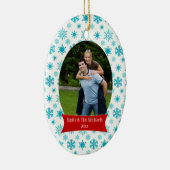 Blauwe sneeuwvlokken kerstfeestfoto-versiering keramisch ornament (Rechts)