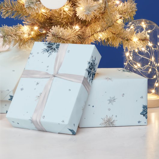 Blauwe Sneeuwvlokken Kerstmis Cadeaupapier (Feestdagen)