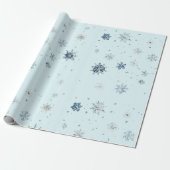 Blauwe Sneeuwvlokken Kerstmis Cadeaupapier (Uitgerold)
