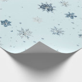Blauwe Sneeuwvlokken Kerstmis Cadeaupapier (Hoek)