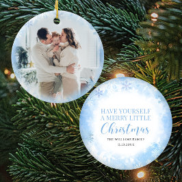 Blauwe sneeuwvlokken Kerstmis familie foto Ornamen Keramisch Ornament