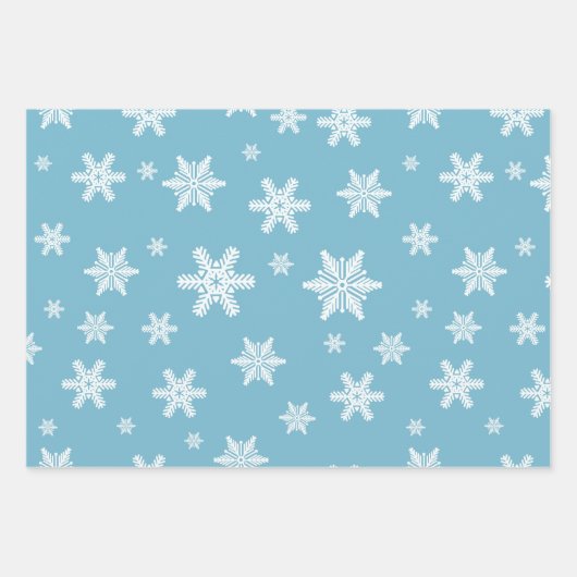 Blauwe Sneeuwvlokken Kerstset van 3 Inpakpapier Vel (Voorkant 2)