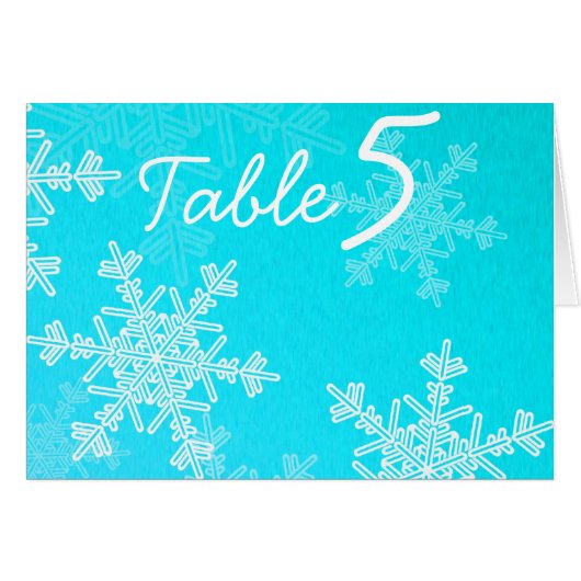 Blauwe Sneeuwvlokken Kersttafel Nummerkaart (Voorkant Horizontaal)