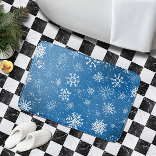 Blauwe Sneeuwvlokken Klassieke Witte Winter Sneeuw Badmat
