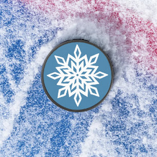 Blauwe Sneeuwvlokken Klassieke Witte Winter Sneeuw Hockey Puck