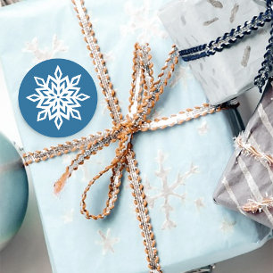 Blauwe Sneeuwvlokken Klassieke Witte Winter Sneeuw Ronde Sticker
