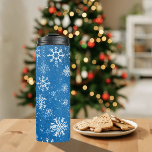 Blauwe Sneeuwvlokken Klassieke Witte Winter Thermosbeker