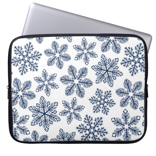 Blauwe sneeuwvlokken laptop sleeve (Voorkant)
