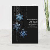 blauwe sneeuwvlokken met kerstmis op zwarte tonijn feestdagen kaart (Voorkant)