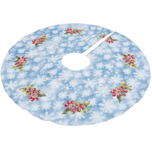 Blauwe sneeuwvlokken met rode bessen & sterren ker kerstboom rok (Gekanteld)