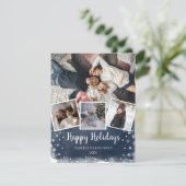 Blauwe sneeuwvlokken multi-foto collage Holiday Feestdagenkaart (Staand voorkant)