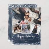 Blauwe sneeuwvlokken multi-foto collage Holiday Feestdagenkaart (Voorkant / Achterkant)