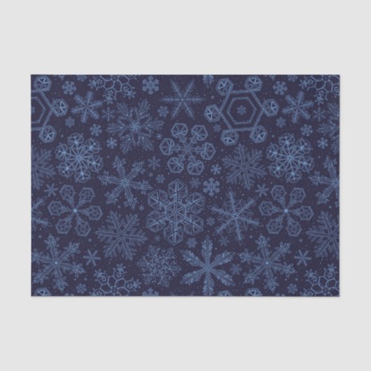 Blauwe sneeuwvlokken op blauw tissuepapier (Voorkant)