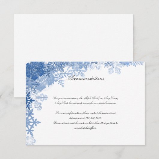Blauwe sneeuwvlokken op White Wedding Insert Kaart (Voorkant / Achterkant)