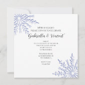 Blauwe sneeuwvlokken op White Winter Engagement Pa Kaart (Voorkant)