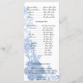 Blauwe sneeuwvlokken op witte bruiloft programma programmakaart (Achterkant)