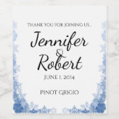 Blauwe Sneeuwvlokken op Witte Bruiloft Wijn Label Etiket (Enkel label)