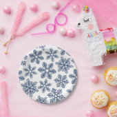 Blauwe sneeuwvlokken papieren bordje (Feest)