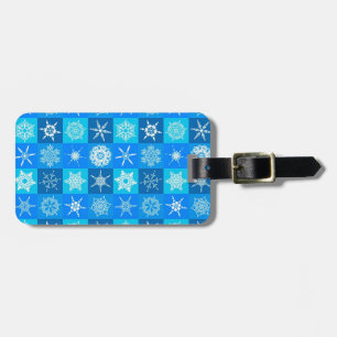 Blauwe Sneeuwvlokken Patroon Bagagelabel