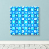 Blauwe Sneeuwvlokken Patroon Canvas Afdruk (Insitu (Houten vloer))