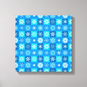 Blauwe Sneeuwvlokken Patroon Canvas Afdruk