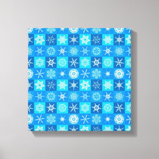 Blauwe Sneeuwvlokken Patroon Canvas Afdruk (Voorkant)