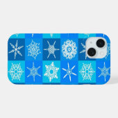 Blauwe Sneeuwvlokken Patroon iPhone 15 Case (Achterkant horizontaal)