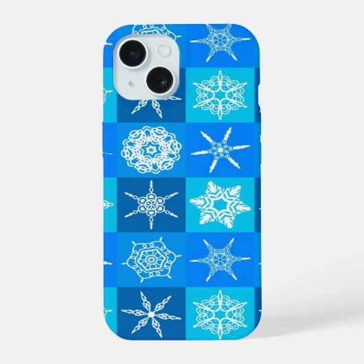 Blauwe Sneeuwvlokken Patroon iPhone 15 Case (Achterkant)
