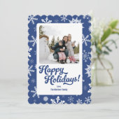 Blauwe Sneeuwvlokken Prettig Kerstdagen Fotokaart Feestdagenkaart (Staand voorkant)