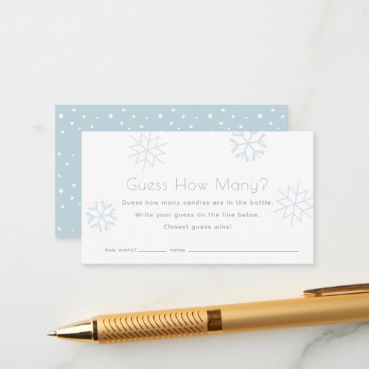 Blauwe sneeuwvlokken raden hoeveel Baby shower er  Informatiekaartje (Voorkant / Achterkant in situ)