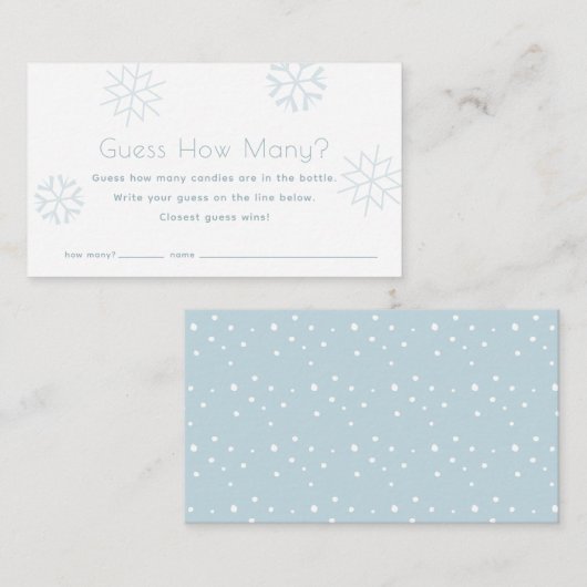 Blauwe sneeuwvlokken raden hoeveel Baby shower er  Informatiekaartje (Voorkant / Achterkant)