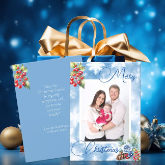 Blauwe Sneeuwvlokken Rode bessen Kerstmis Groet Feestdagenkaart