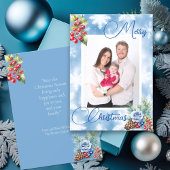 Blauwe Sneeuwvlokken Rode bessen Kerstmis Groet Feestdagenkaart