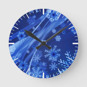 Blauwe sneeuwvlokken ronde klok