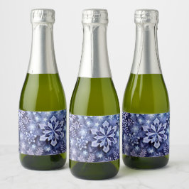 Blauwe sneeuwvlokken sparkling wijnetiket