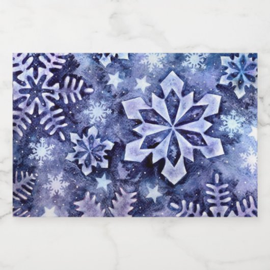 Blauwe sneeuwvlokken sparkling wijnetiket (Enkel label)