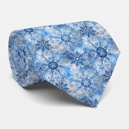 Blauwe sneeuwvlokken stropdas (Opgerold)