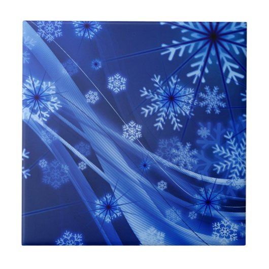 Blauwe sneeuwvlokken tegeltje (Voorkant)