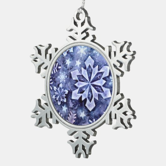 Blauwe sneeuwvlokken tin sneeuwvlok ornament (Rechts)