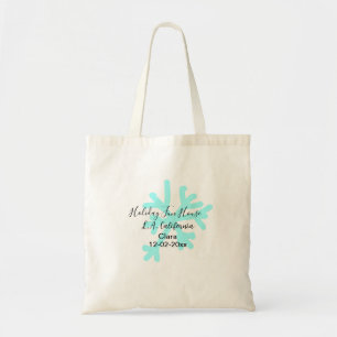 Blauwe sneeuwvlokken vakantie camping huis datum tote bag